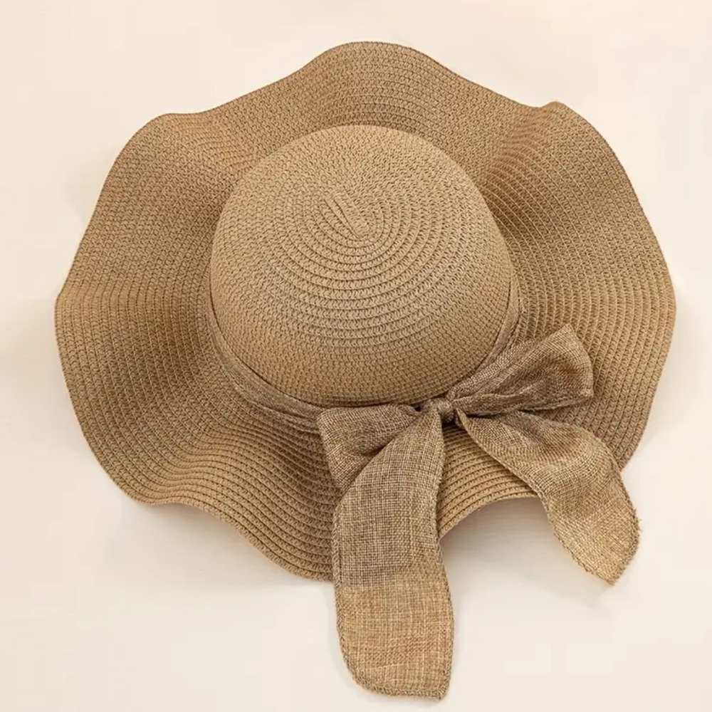 137. NEW| Chic & Elegant Sun Hat with Wide Brim Floppy Ruffle Bowknot Straw Hat - Picture 2 of 5